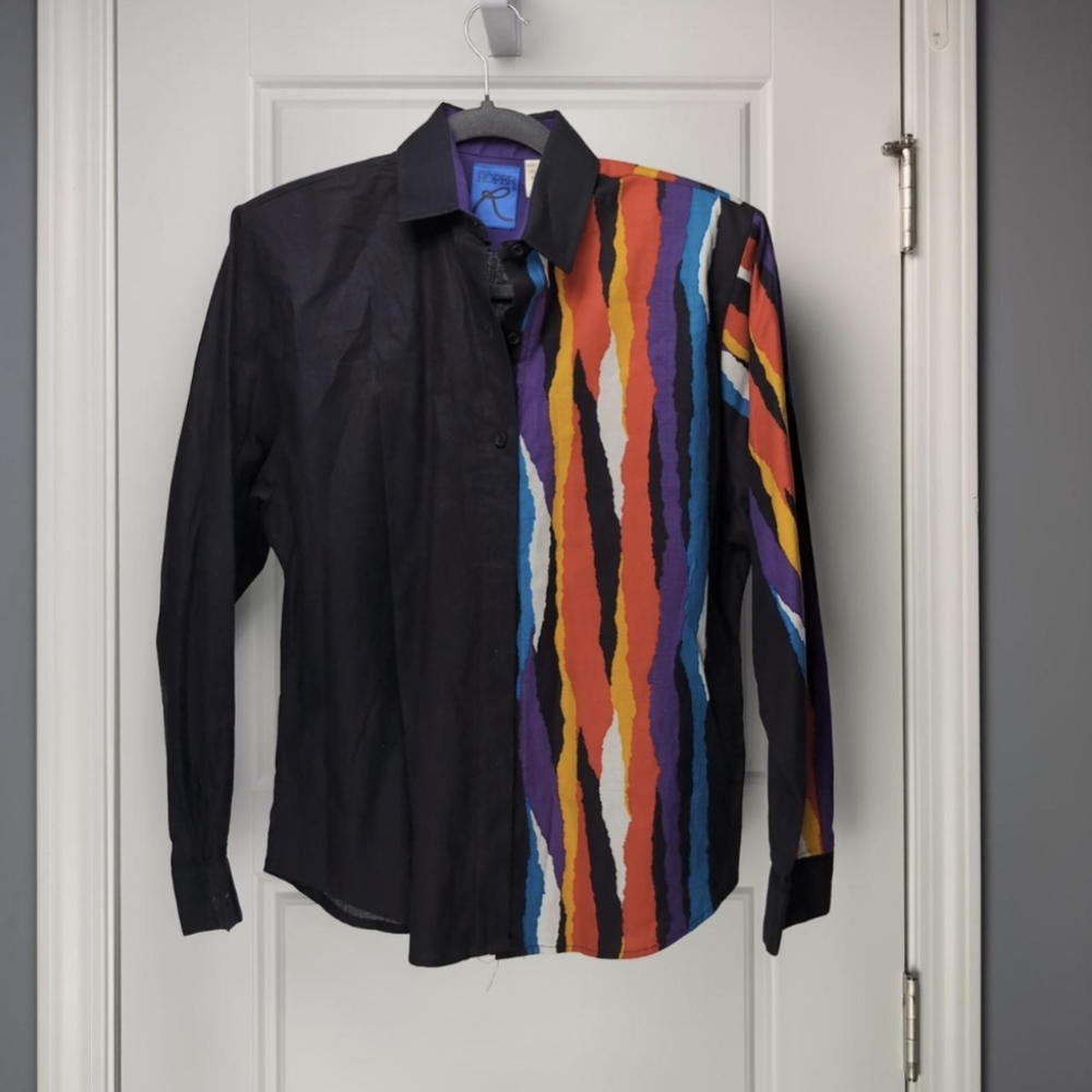 Vintage colorful button down with shoulder pads